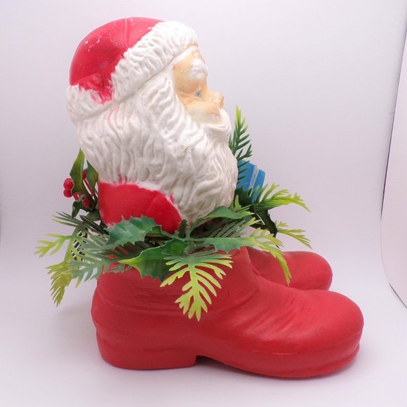 VTG 1960s Christmas Santa Claus in Boots Plastic Greenery Planter Decor FLAWS - Picture 5 of 11
